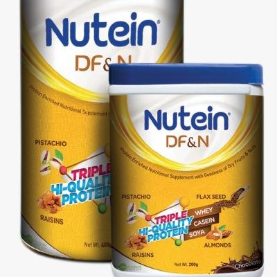 Nutein DF&N Triple Hi-Quality Protein Powder – Dry Fruits & Nuts Nutritional Supplement with Whey, Casein & Soya Protein | Chocolate Flavour